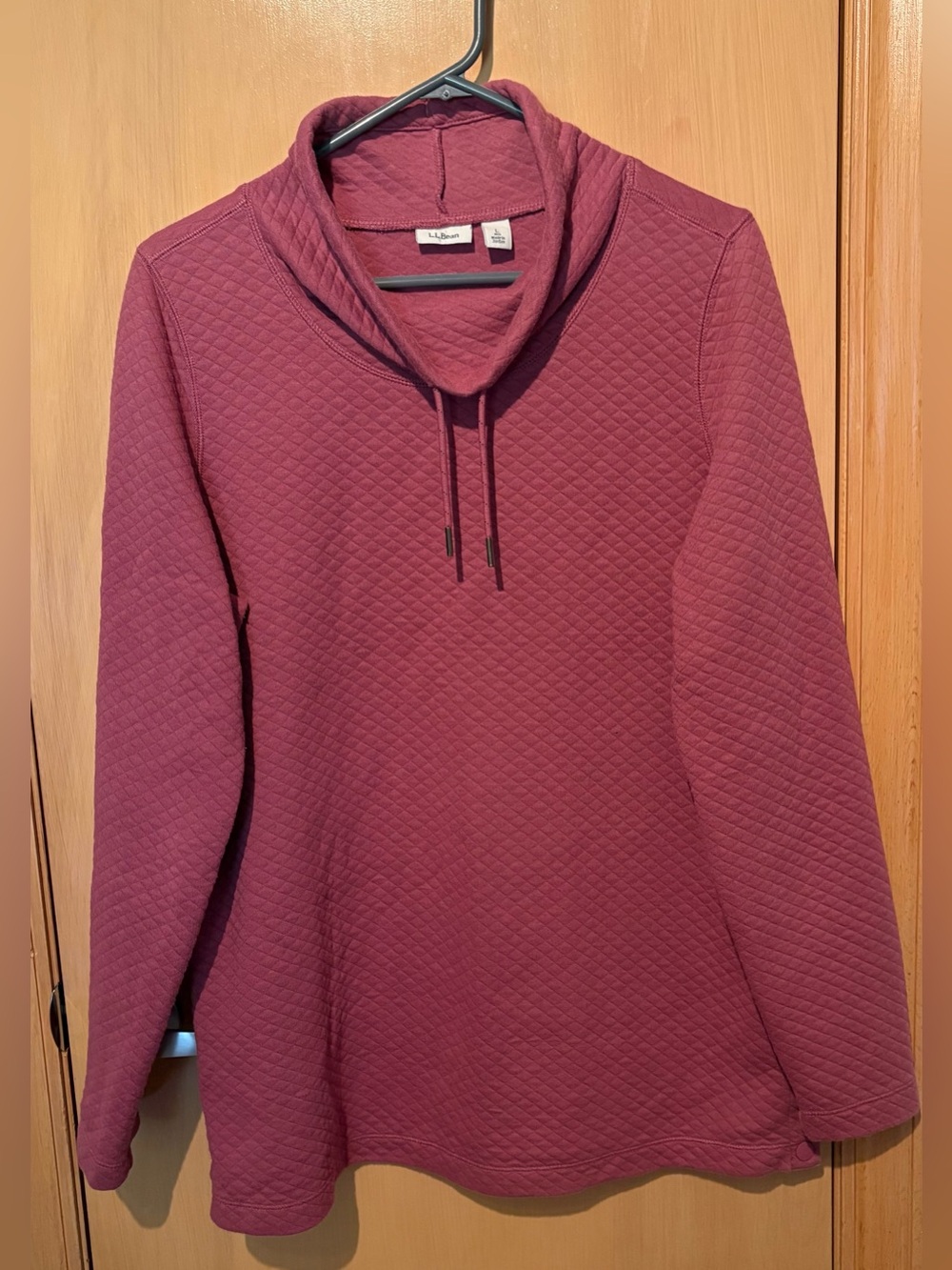 L.L. Bean Quilted Cowl Neck Pullover Sweater - Dusty Rose Size Large EUC